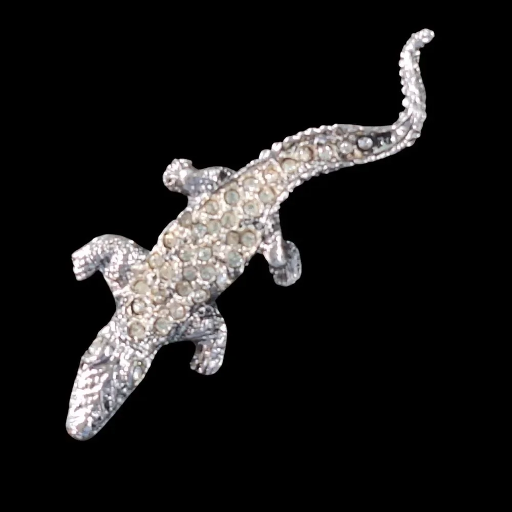 Crystal Gator Croc Brooch Lizard Salamander Gecko Chameleon Alligator Lapel Pin